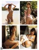 A series of four pictures of a woman in a bikini.